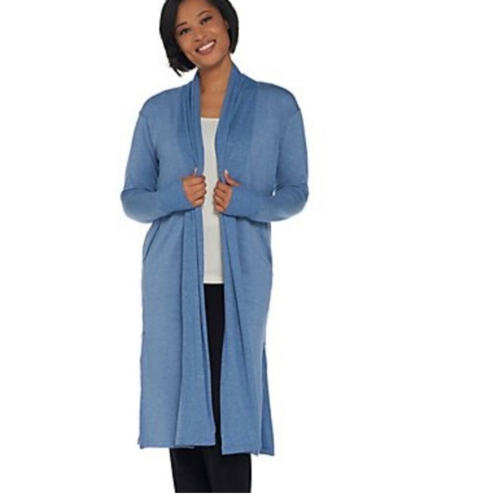 MaxSport Long Cardigan‎ Open Front Sweater Heather Blue Size M
